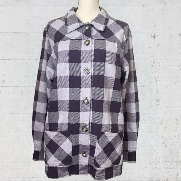 Cabela’s Women’s Heavyweight Flannel Purple  Buffalo Plaid Shirt Shacket Size XL - Picture 1 of 9
